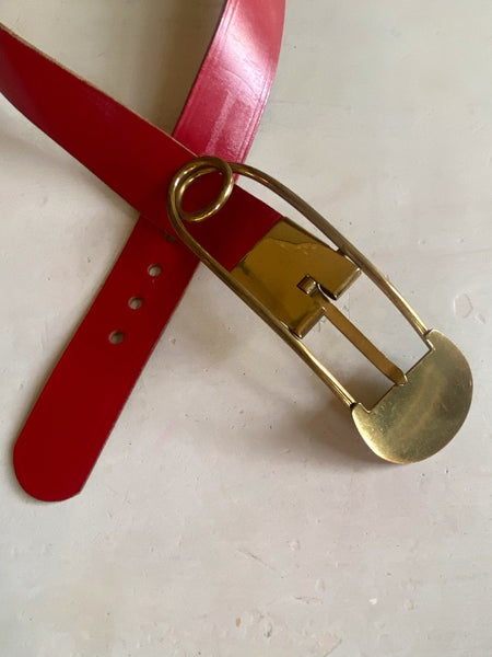 Vintage Leather Safety Pin Belt S/M