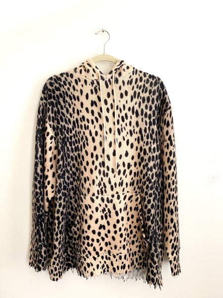 R13 Oversized Cashmere Cheetah Hoodie Med/Large