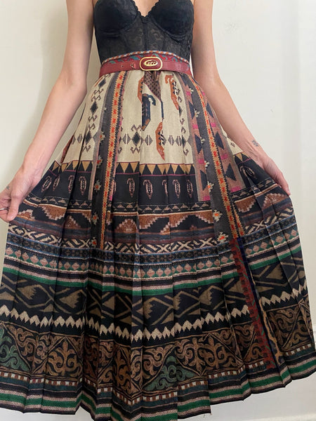 Etro Santa Barbara Carpet Print Pleated Silk Blend Midi Skirt. Medium