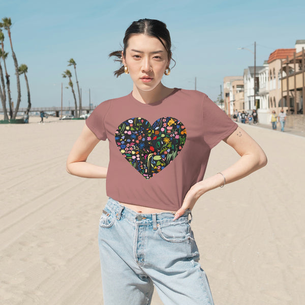 Wildflower Heart - Assorted Colors -  Flowy Cropped Tee