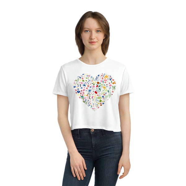 Wildflower Heart - Assorted Colors -  Flowy Cropped Tee
