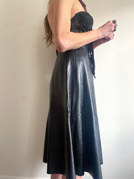 Vintage Leather Midi Skirt Medium