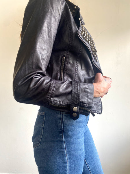 Vegan Leather Moto Studded Jacket Small