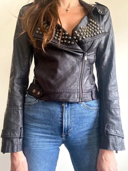 Vegan Leather Moto Studded Jacket Small