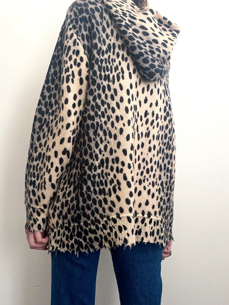 R13 Oversized Cashmere Cheetah Hoodie Med/Large