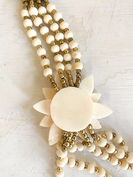 1960's Celluloid Multistrand Carved Flower Necklace