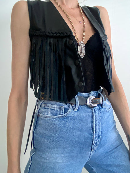 Vintage Fringe leather Concho Vest XS/S