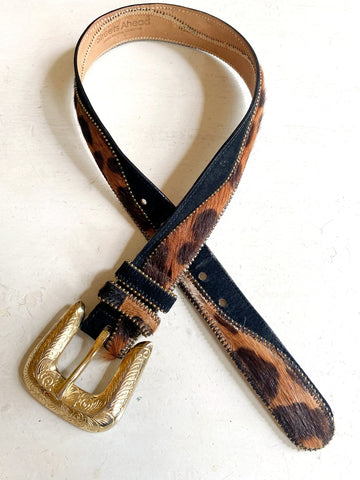 Vintage Leather and Pony Hair Leopard Belt Small