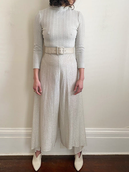 Private Collection: Vintage Elinor Gay Silver Lurex Jumpsuit Small