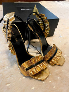 NEW WITH BOX Saint Laurent  Metallic Gold Embossed Python Leather Edie Size 39