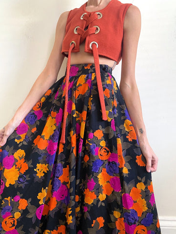 Vintage Jaeger Floral Midi Skirt Small