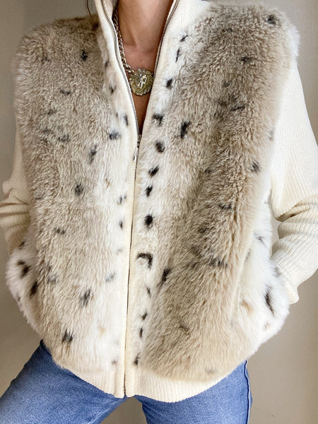 Vintage Faux Fur Zip Front Jacket
